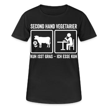 Second Hand Vegetarier – Lustiges Fleisch Design - Frauen T-Shirt atmungsaktiv - Schwarz - Vorne - AI Model Female 172 light (172cm)