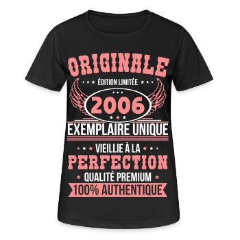 2006 – Einzigartiges Beispiel – Premiumqualität - Frauen T-Shirt atmungsaktiv - Schwarz - Vorne - AI Model Female 172 light (172cm)