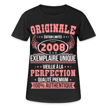 2008 – Einzigartiges Exemplar – Premiumqualität - Frauen T-Shirt atmungsaktiv - Schwarz - Vorne - AI Model Female 172 light (172cm)