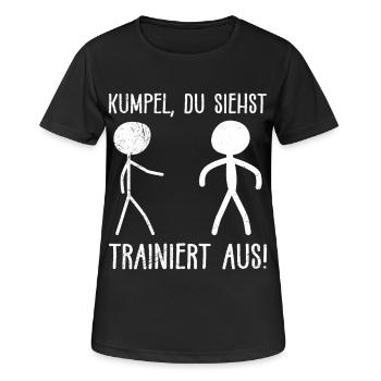 Strichmännchen KUMPEL DU SIEHST TRAINIERT AUS - Frauen T-Shirt atmungsaktiv - Schwarz - Vorne - AI Model Female 172 light (172cm)