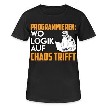 PROGRAMMING WHERE LOGIC MEETS CHAOS Funny - Women's Breathable T-Shirt - black - Front - AI Model Female 172 light (172cm)