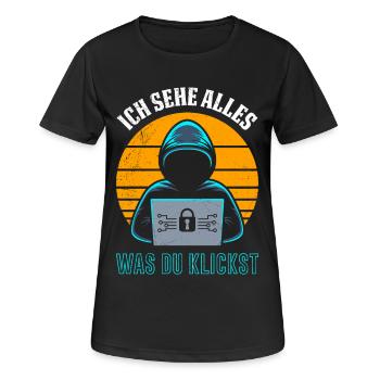 Computer ICH SEHE ALLES WAS DU KLICKST LUSTIG - Frauen T-Shirt atmungsaktiv - Schwarz - Vorne - AI Model Female 172 light (172cm)