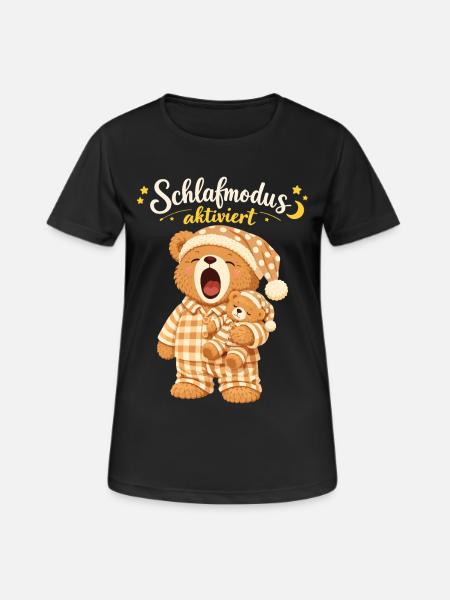 Sleep Shirt Sleeping Pajamas Teddy Bear Sleep Mode - Women's Breathable T-Shirt - black