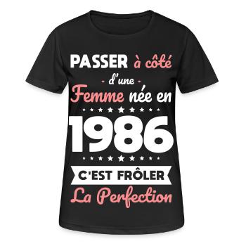 Geboren 1986 – Perfektion nahe - Frauen T-Shirt atmungsaktiv - Schwarz - Vorne - AI Model Female 172 light (172cm)