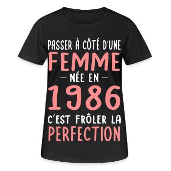 Geboren 1986 – Perfektion nahe - Frauen T-Shirt atmungsaktiv - Schwarz - Vorne - AI Model Female 172 light (172cm)