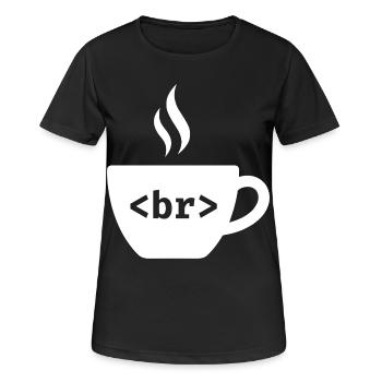 Pause café – Conception drôle de balise HTML - T-shirt respirant Femme - noir - Devant - AI Model Female 172 light (172cm)