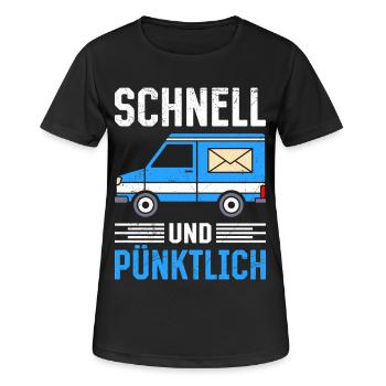 Briefträger SCHNELL UND PÜNKTLICH Lustiges - Frauen T-Shirt atmungsaktiv - Schwarz - Vorne - AI Model Female 172 light (172cm)