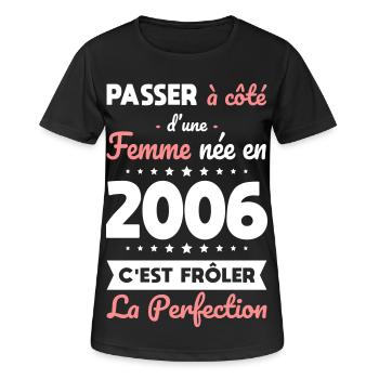 Geboren 2006 – Naht der Perfektion näher - Frauen T-Shirt atmungsaktiv - Schwarz - Vorne - AI Model Female 172 light (172cm)