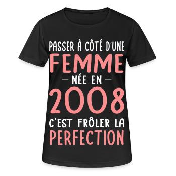 Née en 2008 – Frôler la perfection  - T-shirt respirant Femme - noir - Devant - AI Model Female 172 light (172cm)
