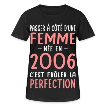 Geboren 2006 – Naht der Perfektion näher - Frauen T-Shirt atmungsaktiv - Schwarz - Vorne - AI Model Female 172 light (172cm)
