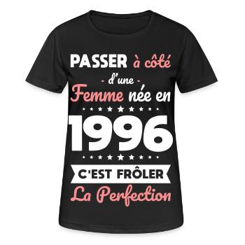 Née en 1996 – Frôler la perfection  - T-shirt respirant Femme - noir - Devant - AI Model Female 172 light (172cm)