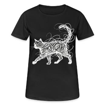 Minimalistisches Scribble Katze Line Art Japanisch - Frauen T-Shirt atmungsaktiv - Schwarz - Vorne - AI Model Female 172 light (172cm)