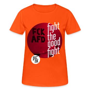 ThinkBick_Fight_the_good_fight_2026_3 - Frauen T-Shirt atmungsaktiv - Neonorange - Vorne - AI Model Female 172 dark (172cm)