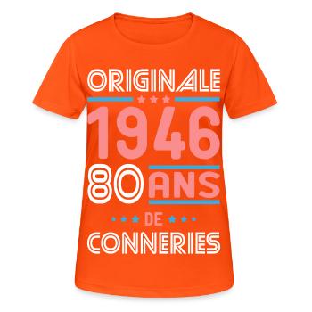 Original – 1946 – 80 Jahre - Frauen T-Shirt atmungsaktiv - Neonorange - Vorne - AI Model Female 172 dark (172cm)