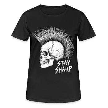 Stay Sharp Punk Skull – Irokese Totenkopf Design - Frauen T-Shirt atmungsaktiv - Schwarz - Vorne - AI Model Female 172 light (172cm)