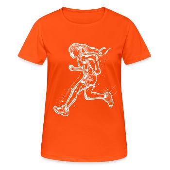 Läuferin Skizze - Frauen T-Shirt atmungsaktiv - Neonorange - Vorne - AI Model Female 172 dark (172cm)