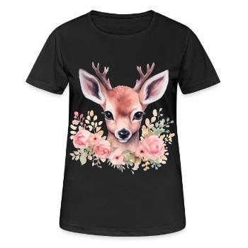 Motif traditionnel de cerf et de biche pour costumes féminins – Traditionnel - T-shirt respirant Femme - noir - Devant - AI Model Female 172 light (172cm)