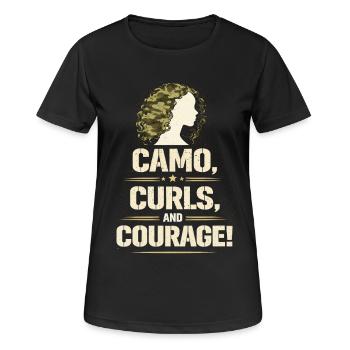 Boucles camouflages de soldate et courage - T-shirt respirant Femme - noir - Devant - AI Model Female 172 light (172cm)