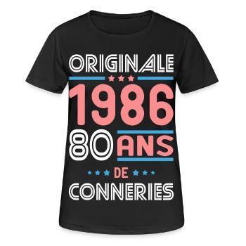Originale – 1986 – 40 ans de conneries - T-shirt respirant Femme - noir - Devant - AI Model Female 172 light (172cm)