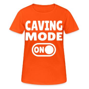 Caving Mode ON – Höhlenabenteuer im Dunkeln - Frauen T-Shirt atmungsaktiv - Neonorange - Vorne - AI Model Female 172 dark (172cm)