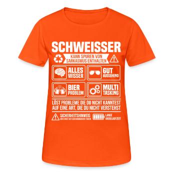 Welder Problem Solver – Funny Craftsman Info - Women's Breathable T-Shirt - neon orange - Front - AI Model Female 172 dark (172cm)