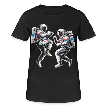 Astronauten-Duelle im Retro-Stil - Frauen T-Shirt atmungsaktiv - Schwarz - Vorne - AI Model Female 172 light (172cm)