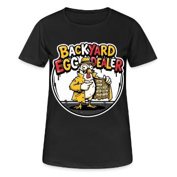 Backyard Egg Dealer Humor Design - Women's Breathable T-Shirt - black - Front - AI Model Female 172 light (172cm)