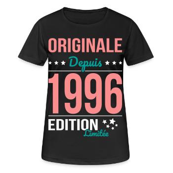 Original seit 1996 – 30-jähriges Jubiläum - Frauen T-Shirt atmungsaktiv - Schwarz - Vorne - AI Model Female 172 light (172cm)