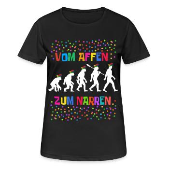 Homo Karnevalis | Vom Affen zum Narren, Fastnacht - Frauen T-Shirt atmungsaktiv - Schwarz - Vorne - AI Model Female 172 light (172cm)