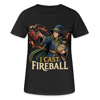Ich zaubere Feuerball – lustige Zauberer-Fantasie & Gaming - Frauen T-Shirt atmungsaktiv - Schwarz - Vorne - AI Model Female 172 light (172cm)
