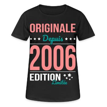 Original seit 2006 – 20-jähriges Jubiläum - Frauen T-Shirt atmungsaktiv - Schwarz - Vorne - AI Model Female 172 light (172cm)