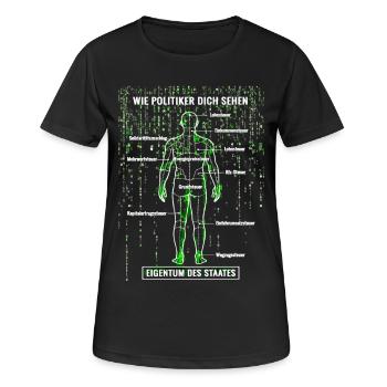 Systemfehler Steuerzahler - Matrix Zerlegeplan  - Frauen T-Shirt atmungsaktiv - Schwarz - Vorne - AI Model Female 172 light (172cm)