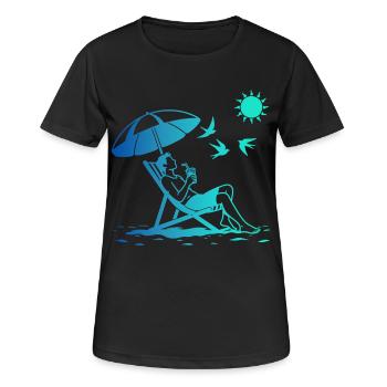 Entspannung im Liegestuhl am Strand - Frauen T-Shirt atmungsaktiv - Schwarz - Vorne - AI Model Female 172 light (172cm)