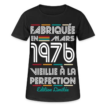 50-jähriges Jubiläum – Hergestellt im März 1976 - Frauen T-Shirt atmungsaktiv - Schwarz - Vorne - AI Model Female 172 light (172cm)