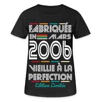 20-jähriges Jubiläum – Hergestellt im März 2006 - Frauen T-Shirt atmungsaktiv - Schwarz - Vorne - AI Model Female 172 light (172cm)