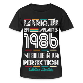 40-jähriges Jubiläum – Hergestellt im März 1986 - Frauen T-Shirt atmungsaktiv - Schwarz - Vorne - AI Model Female 172 light (172cm)