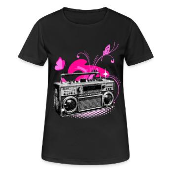 Boombox rétro florale en rose vif - T-shirt respirant Femme - noir - Devant - AI Model Female 172 light (172cm)