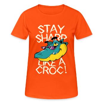 Bleib scharf - Krokodil mit Stil - Frauen T-Shirt atmungsaktiv - Neonorange - Vorne - AI Model Female 172 dark (172cm)