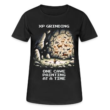 Farming d’XP : Peinture rupestre | Préhistoire - T-shirt respirant Femme - noir - Devant - AI Model Female 172 light (172cm)
