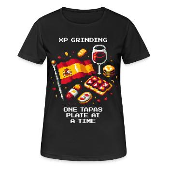 XP grinden | Tapas Spanien Barhopping - Frauen T-Shirt atmungsaktiv - Schwarz - Vorne - AI Model Female 172 light (172cm)