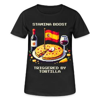 Ausdauer-Boost | Tortilla Spanien Foodie - Frauen T-Shirt atmungsaktiv - Schwarz - Vorne - AI Model Female 172 light (172cm)