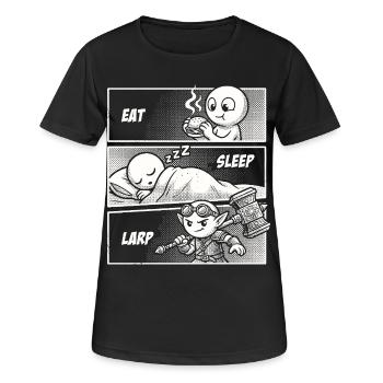 Eat Sleep LARP – La vie quotidienne d’un héros - T-shirt respirant Femme - noir - Devant - AI Model Female 172 light (172cm)