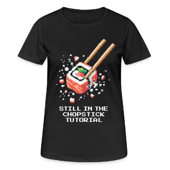 Noch im Stäbchen-Tutorial | Sushi Anfänger - Frauen T-Shirt atmungsaktiv - Schwarz - Vorne - AI Model Female 172 light (172cm)
