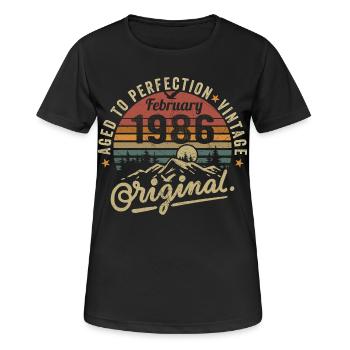Février 1986 - Février 1986 Anniversaire Février 1986 - T-shirt respirant Femme - noir - Devant - AI Model Female 172 light (172cm)