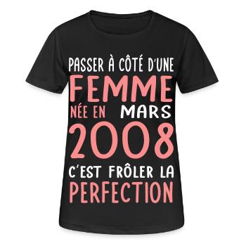 18th birthday - Born in March 2008 - Women's Breathable T-Shirt - black - Front - AI Model Female 172 light (172cm)