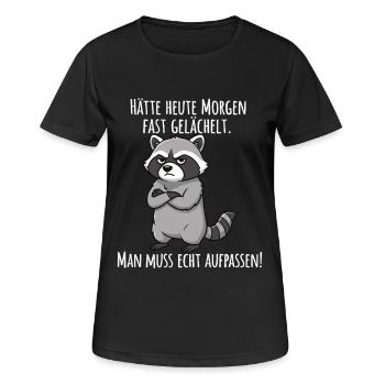 Almost Smiled – Grumpy Raccoon Morning Grouch - Women's Breathable T-Shirt - black - Front - AI Model Female 172 light (172cm)