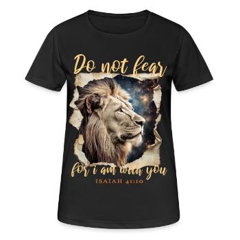 Löwe Bibelvers - Frauen T-Shirt atmungsaktiv - Schwarz - Vorne - AI Model Female 172 light (172cm)