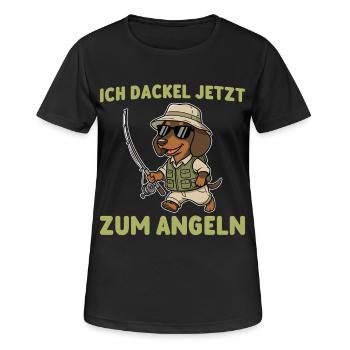 Fischerei - Ich dackel jetzt zum Angeln - Frauen T-Shirt atmungsaktiv - Schwarz - Vorne - AI Model Female 172 light (172cm)