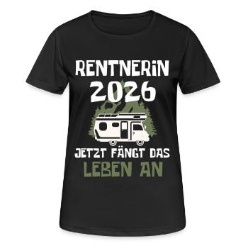 Camping-car Pensioner 2026 - T-shirt respirant Femme - noir - Devant - AI Model Female 172 light (172cm)