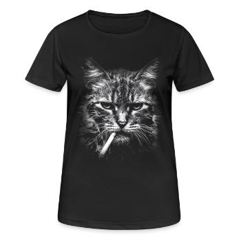 Rauchen, Zigarette, Katze raucht eine Zigarette - Frauen T-Shirt atmungsaktiv - Schwarz - Vorne - AI Model Female 172 light (172cm)